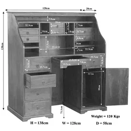 MASSIVMOEBEL24.DE Sekretär Akazie 128x58x138 honig lackiert Oxford #0516
