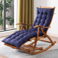 ZZX Relaxliege Garten Camp Schaukelstuhl Klappbarer 5-Gang Verstellbarer Liegestuhl aus Holz Bambus Patio Sonnenliege Relaxliege mit Schwerelosigkeit und gepolstert, max. Unterstützung 550lbs,Blue