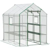 LARMNEE Gewächshaus, Foliengewächshaus, Tomatenhaus, Begehbares tomatengewächshaus, PE Gitterfolie, 14 Regalen und 2 Fenster, Stabil, Garten, Balkon, 145 x 212 x 198 cm, Weiß EWT13GH02G1