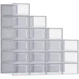 SONGMICS Schuhboxen, Schuh-Organizer aus Kunststoff, faltbar und stapelbar, für Schuhe bis Größe 43, 18er Set, transparent-taubengrau LSP066G18