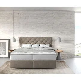 DeLife Boxspringbett Dream-Great 160x200 cm Mikrofaser Beige mit TFK Matratze und Visco Topper - Beige