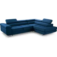 Ecksofa NOLA L L-form Eckofa aus Velourstoff gepolstert Ecke mit Schlaffunktion Couch mit Bettkasten 270 cm Großes L-förmig Sofa, Farbe: Dunkelbl... - Dunkelblau