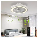 Sunicol Deckenventilator Deckenventilator mit beleuchtung, Smart App und Fernbedienung, Dimmbar, Leise, 6-Gang, Timer, 46CM, Weiß, 3 Farbtemperatur, für Schlafzimmer weiß