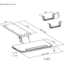 Maclean Brackets Tastaturablage Untertisch Höhenverstellbar Schwarz
