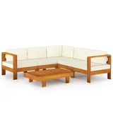 vidaXL 6-tlg Garten-Lounge-Set mit Creme Auflagen Massivholz Akazie