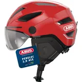 - Fahrradhelm mit Rücklicht, Visier, Regenhaube, Ohrenschutz - für Damen und Herren - Rot, Größe L​