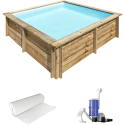 Rechteckpool GRE "CITY mit Bodenschutzflies und Filteranlage", braun, B:225cm H:68cm L:225cm, Schwimmbecken, Kiefernholz, BxLxH: 225x225x68 cm