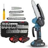 Mini-Kettensäge, 4 Zoll 6 Zoll 21V Elektro-Kettensäge, Akku Kettensäge, mit 2 Batterie + Ladegerät für Gartenarbeit Baumbeschneidung Holzschne...