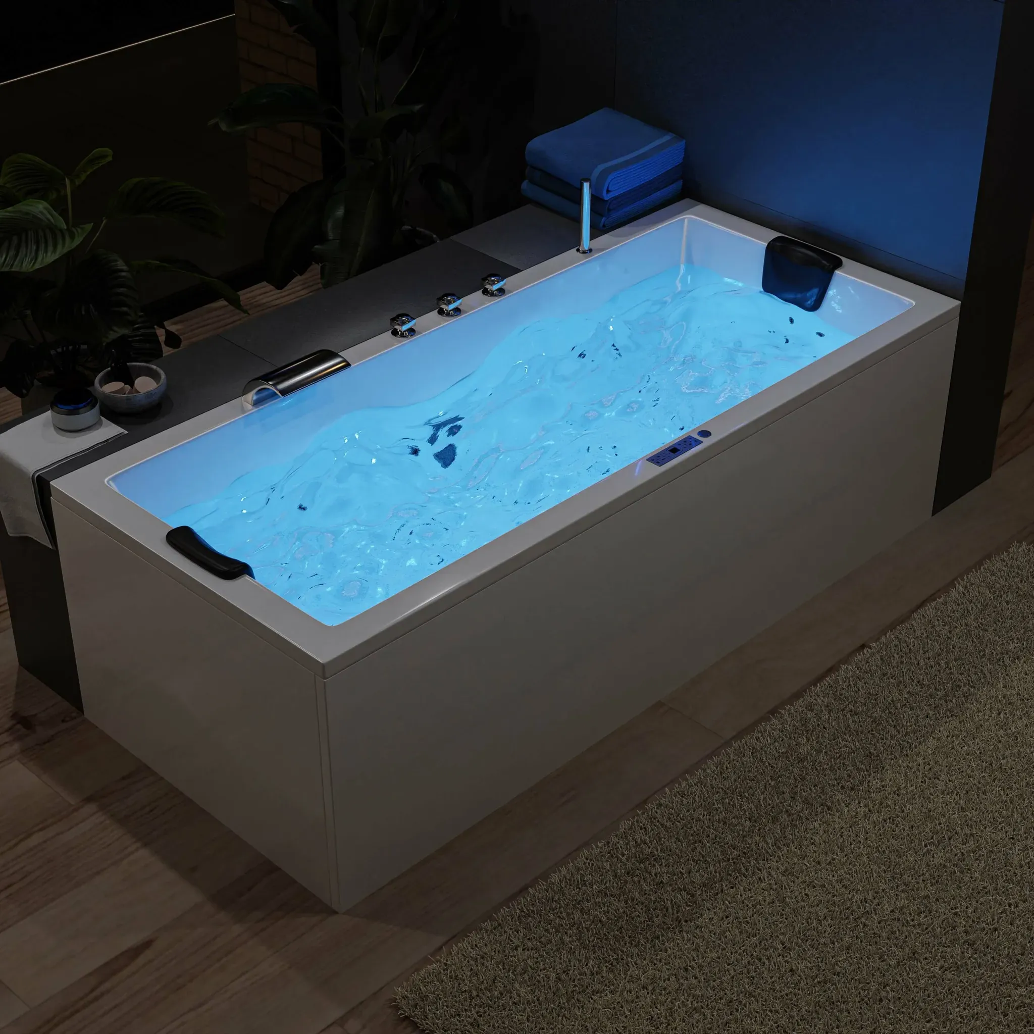 Whirlpool Badewanne 170×75 cm Ulm Air-Relax Standard Ab–Überlauf–Garnitur 1 x Maxi–LED Ohne Nackenkissen