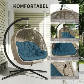 Outsunny Hängesessel oval Sand / Schwarz  2-Sitzer mit Gestell 