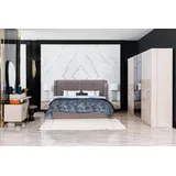JV Möbel Schlafzimmer Set Bett 2x Nachttische Kleiderschrank Hochwertig Schminktisch 5tlg