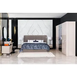 JV Möbel Schlafzimmer Set Bett 2x Nachttische Kleiderschrank Hochwertig Schminktisch 5tlg