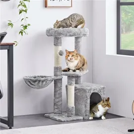 Yaheetech Kratzbaum Katzenkratzbaum 145 cm Stabiler Katzenbaum mit Aussichtsplattform Liegemulde Sisalstämme Kletterbaum für kleinen mittelgroßen