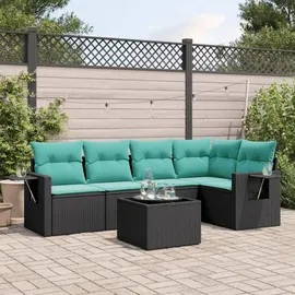 vidaXL Gartensofa-Set mit Kissen, schwarzes Polyrattan