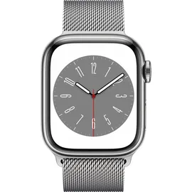 Apple Watch Series 8 GPS + Cellular 45 mm Edelstahlgehäuse silber, Milanaise Armband silber