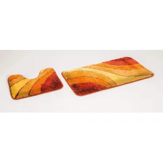 GOODWAY 2 Teiliges Badematten Set, Badteppich, Badvorleger Wave Terra mit Ausschnitt │rutschfest, Waschmaschinenfest, für Fußbodenheizung geeignet