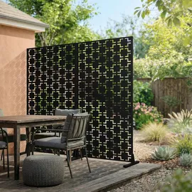 ML-Design Metall-Sichtschutz Milano 90x180 cm aus Stahl, Raumteiler mit 3 Paneele, Trennwand erweiterbar mit Ständer, Paravent Deko Sichtschutzwand wetterfest für Garten Balkon Terrasse