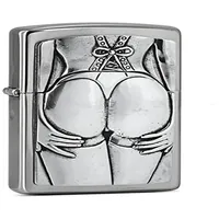 Zippo Sturmfeuerzeug - Stocking Girl, Brushed Chrome, Emblem - Nachfüllbar - Wiederverwendbar - Windfestes Design - Geschenkbox - Made in USA
