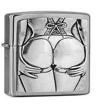 Zippo Sturmfeuerzeug - Stocking Girl, Brushed Chrome, Emblem - Nachfüllbar - Wiederverwendbar - Windfestes Design - Geschenkbox - Made in USA