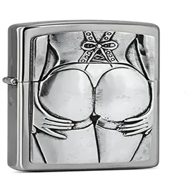 Zippo Sturmfeuerzeug - Stocking Girl, Brushed Chrome, Emblem - Nachfüllbar - Wiederverwendbar - Windfestes Design - Geschenkbox - Made in USA