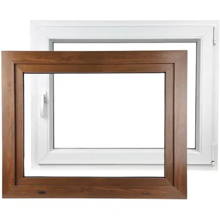 ALUCON Kellerfenster 1000x600 mm – Fenster 100x60 cm – Kunststofffenster Innen Weiß/Außen Nussbaum – Flügelfenster DIN Rechts