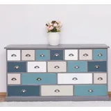 Massivholzmoebel-Becker Apothekerschrank aus Massivholz mit 19 Schubladen mehrfarbig grau