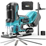 Bürstenlose Akku-Stichsäge Kompatibel mit Makita 18V (Ohne Akku): 4-Stufen Pendelstichsäge & 6-Gang Regelung Mit 6 Sägeblättern & Staubabsaugung, -45°+45° Für präzise Schnitte in Holz, Metall