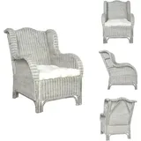 Sessel mit Kissen Grau Natürliches Rattan und Leinen - Rattenstuhl - Gartenstuhl - Lounge Chair - Sitzgelegenheit - Wohnzimmersofa