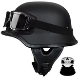 RQTEUYE Vintage Deutsche Motorrad Jethelm ECE-Zertifizierung, Halbhelme Halbschalenhelm mit Schutzbrille Chopper Helm für Cruiser Street Scooter mit Schnellverschlussschnallen 22.4-24.4in