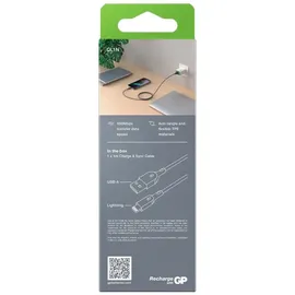 GP USB-Ladekabel USB 2.0 USB-A Stecker, Apple Lightning Stecker 1.00 m Grau