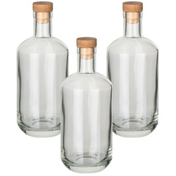 gouveo Dekanter 700 ml Pacho mit Korken – Design-Flasche 0,7l aus Glas, (3-tlg), Holzgriffkorken