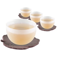 tea4chill 4 x Teetasse Glas mit Untertasse aus Gusseisen in rostrot, 120ml gefrostet. Traditionelles asiatisches Set Teebecher Glas mit Untertasse. Ideal Ergänzung für Gusseisen Teekanne.