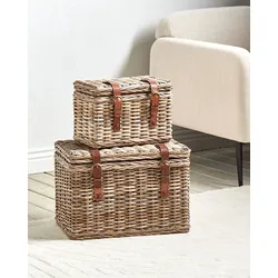 Aufbewahrungsbox mit Deckel Rattan naturfarben 2er Set IRBID