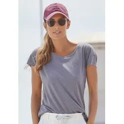 T-Shirt ELBSAND "Ranva", Damen, Gr. XXL (44), blau (blau meliert), Jersey, Obermaterial: 50% Baumwolle, 50% Polyester, meliert, casual, figurumspielend hüftlang, Rundhals, Kurzarm offene Kante, Shirts, mit Logodruck, Kurzarmshirt aus Baumwoll-Mix, sportlich, Topseller