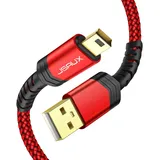 JSAUX Mini USB Kabel [2 Stücke 1M+2M] USB 2.0 Mini B Ladekabel Kompatibel mit PS3 Controller, Dash Cam, Garmin GPS Navi, Blue Yeti, Ti-84 Plus CE MP3 Player, Tiptoi, Canon Rot