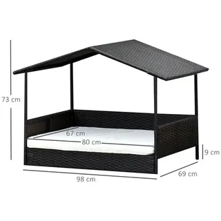 PawHut Hundehaus Hundebett Kissen Hausform Outdoor Hundehütte Stahl PP