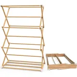 VOUNOT® Klappbarer Wäscheständer, ausziehbarer Turmwäscheständer, platzsparender Standtrockner mit 3 Ebenen, aus Metall, Holzoptik