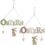 COM-FOUR 2x Türschild "Ostern" - Deko-Schild aus Holz für Ostern - Osterdeko mit Hasen und Ostereier - Zum Aufhängen an Haustüren, Wände, Fenster (grün/rosa - 2 Stück)