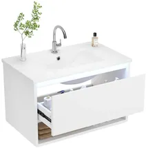 Okwish Waschbeckenunterschrank 1 Schublade 76 x 45 x 46 cm Weiß