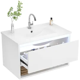 Okwish Waschbeckenunterschrank 1 Schublade 76 x 45 x 46 cm Weiß