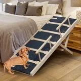 Klappbare Hunderampe aus Holz für Hochbett und Sofa, 120 cm lang, rutschfeste Hunderampe, 6 verstellbare Höhen von 40 bis 71 cm, mit rutschfester Traktionsmatte für kleine, mittelgroße und große Hunde