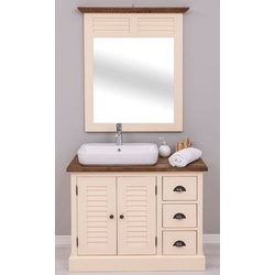 Casa Padrino Landhausstil Badezimmer Set Beige / Dunkelbraun - 1 Landhausstil Waschtisch mit Waschbecken und Armatur & 1 Landhausstil Wandspiegel - Badezimmer Möbel im Landhausstil