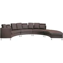 7-Sitzer Sofa Leder braun halbrund mit Ottomane ROTUNDE