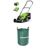 Greenworks 40V Kabelloser Akku Rasenmäher für Flächen bis zu 200 m2, 35 cm Schnittbreite, Plus 40 V 2Ah-Akku & Ladegerät-G40LM35K2 + Greenworks Tools 120l Gartenabfallsack, Grau (AMP-120CB)