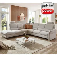 polsterpower Ecksofa - ecru - mit Funktionen - Anstellhocker links Sofa