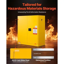 Vevor Feuerlöschschrank feuerlöschfähiger brennbarer Lagerschrank (110 L) mit verstellbarem Regal, Feuerlöschschränke aus kaltgewalztem & verzinktem Stahl, Gelb Schutzschrank Gefahrstoffschrank