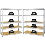 Proregal Mega Deal 2x Schwerlastregal Giant Elephant HxBxT 180 x 150 x 60 cm Fachlast 200kg Verzinkt Kellerregal, Steckregal, Garagenregal, Lagerregal