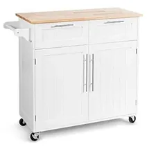 Costway Kücheninsel mit Arbeitsplatte Weiß 94 x 45.5 x 94.5 cm