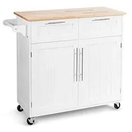Costway Kücheninsel mit Arbeitsplatte Weiß 94 x 45.5 x 94.5 cm