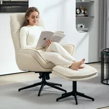 Homcom Relaxsessel mit Hocker Cord 72 x 107 x 83 cm Beige